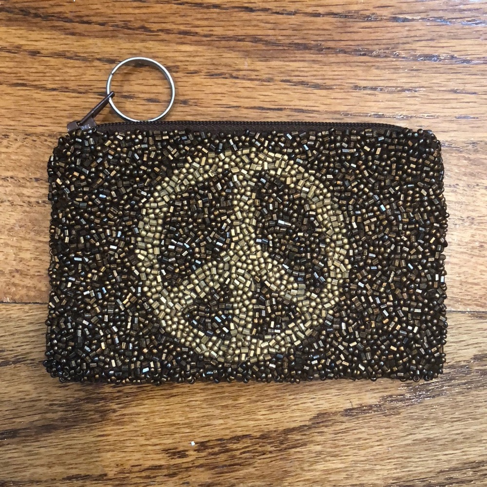 Brown peace sign Moyna change purse